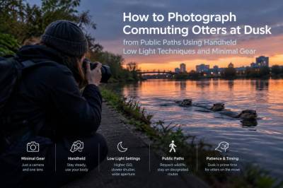 How to photograph commuting otters at dusk from public paths using handheld low-light techniques and minimal gear