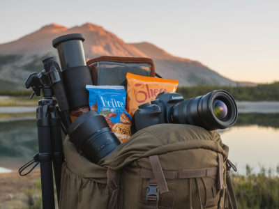 pack list for a sunrise landscape shoot: camera gear, filters and snacks that fit a 20l rucksack