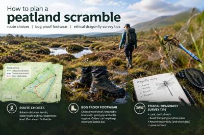 How to plan a peatland scramble: route choices, bog-proof footwear and ethical dragonfly survey tips