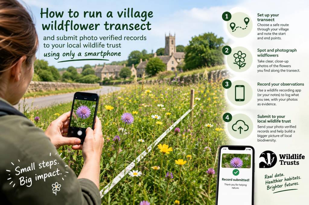 How to run a village wildflower transect and submit photo-verified records to your local wildlife trust using only a smartphone