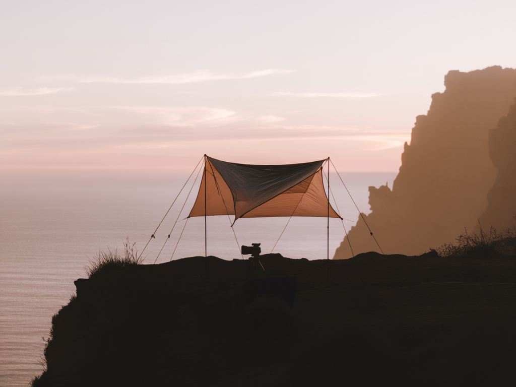 what to pack and how to rig a lightweight tarpaulin shelter for dawn sea-cliff silhouette shots with a mirrorless and 70–200mm